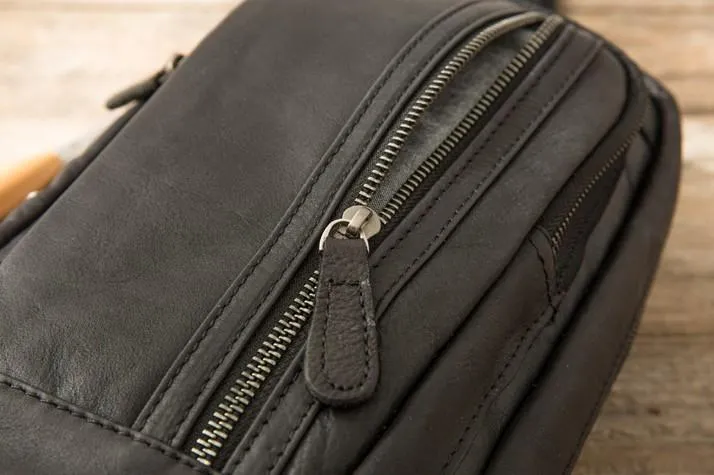 Leather Mens Black Shoulder Sling Backpack Sling Bag Sling Backpack for men