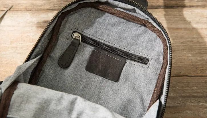 Leather Mens Black Shoulder Sling Backpack Sling Bag Sling Backpack for men