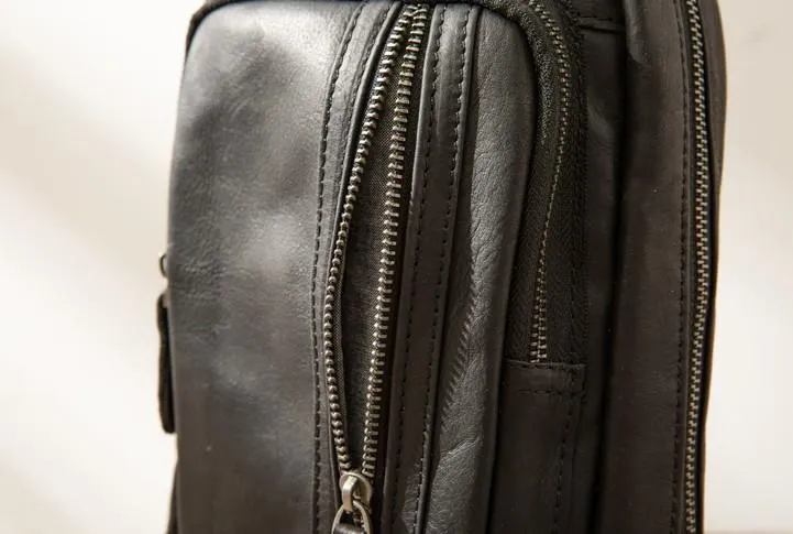 Leather Mens Black Shoulder Sling Backpack Sling Bag Sling Backpack for men