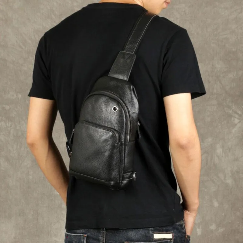 Leather Mens Cool Chest Bag Sling Bag Crossbody Sling Bag Hiking Sling Bag for men