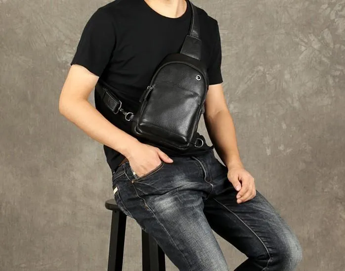 Leather Mens Cool Chest Bag Sling Bag Crossbody Sling Bag Hiking Sling Bag for men