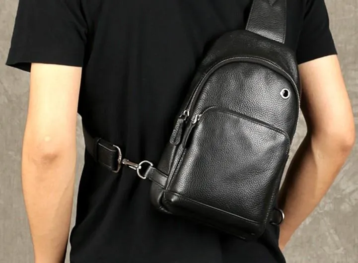 Leather Mens Cool Chest Bag Sling Bag Crossbody Sling Bag Hiking Sling Bag for men