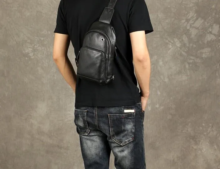 Leather Mens Cool Chest Bag Sling Bag Crossbody Sling Bag Hiking Sling Bag for men