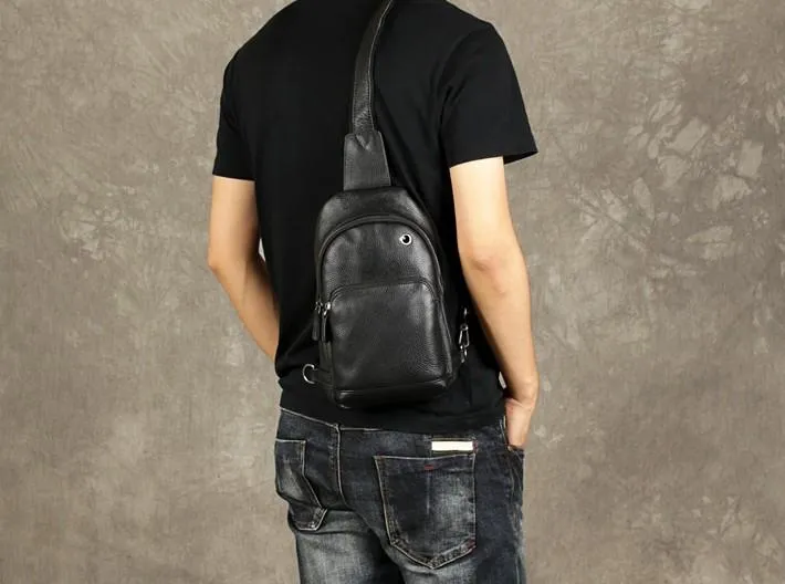 Leather Mens Cool Chest Bag Sling Bag Crossbody Sling Bag Hiking Sling Bag for men