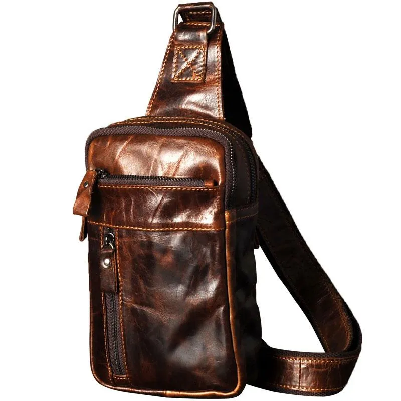 Leather Mens Cool Chest Bag Sling Bag Crossbody Sling Bags for men