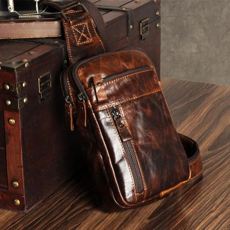 Leather Mens Cool Chest Bag Sling Bag Crossbody Sling Bags for men