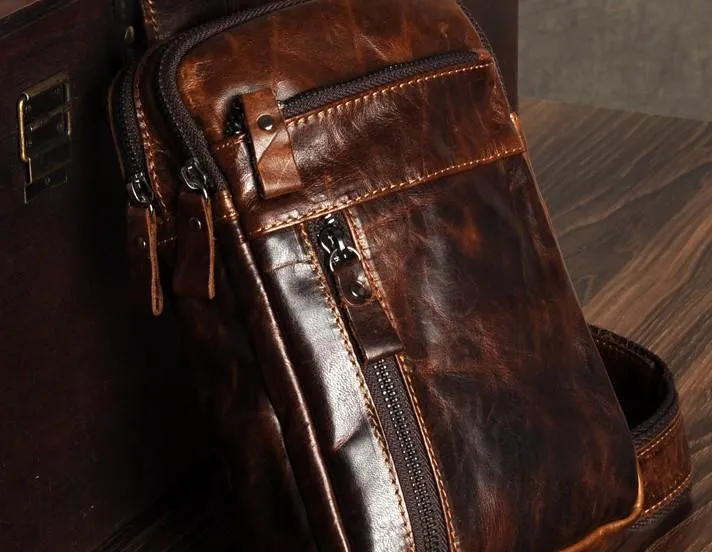 Leather Mens Cool Chest Bag Sling Bag Crossbody Sling Bags for men