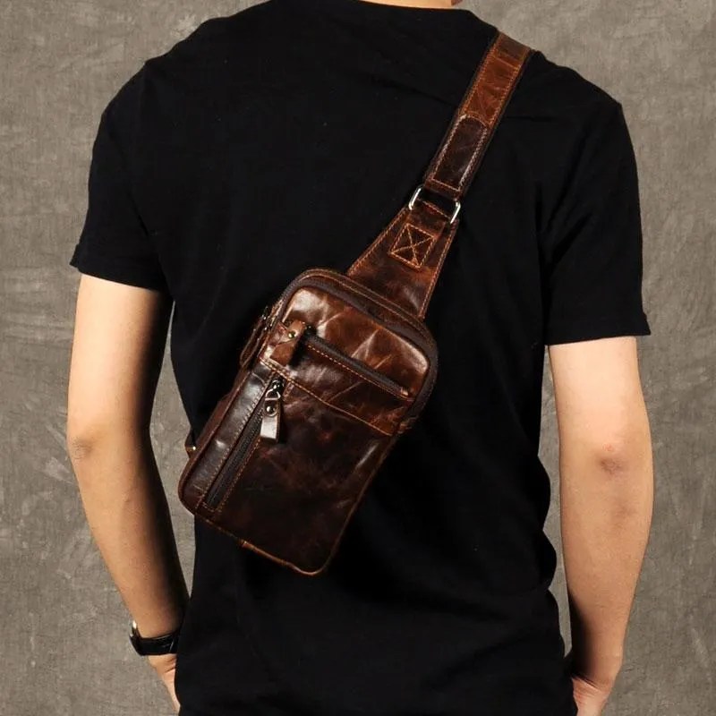 Leather Mens Cool Chest Bag Sling Bag Crossbody Sling Bags for men