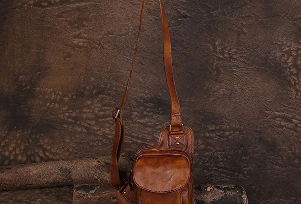 Leather Mens Cool Chest Bag Sling Bag Sling Crossbody Bag Travel Sling Bag for men