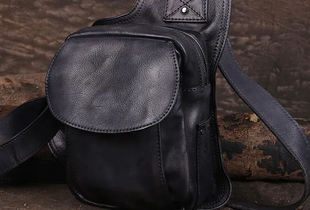 Leather Mens Cool Chest Bag Sling Bag Sling Crossbody Bag Travel Sling Bag for men