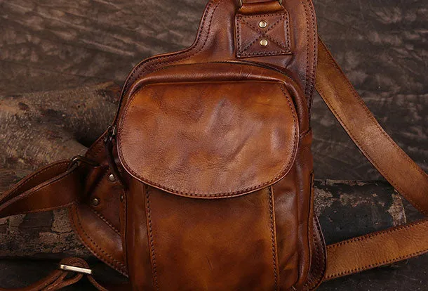 Leather Mens Cool Chest Bag Sling Bag Sling Crossbody Bag Travel Sling Bag for men