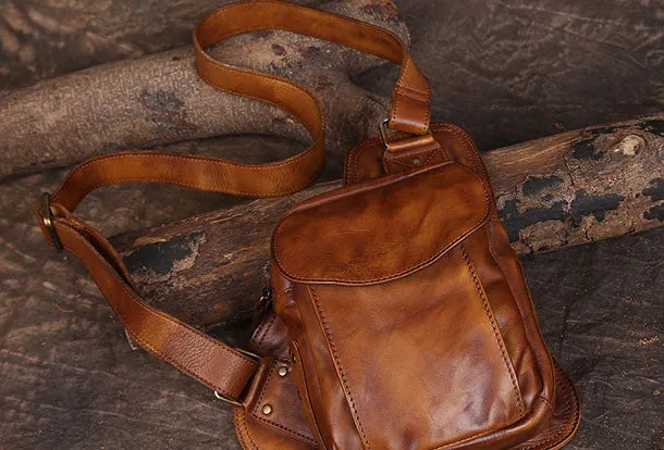 Leather Mens Cool Chest Bag Sling Bag Sling Crossbody Bag Travel Sling Bag for men