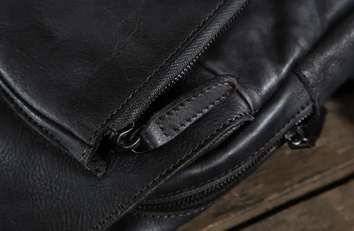 Leather Mens Cool Chest Bag Sling Bag Sling Shoulder Bag Hiking Sling Bag for men