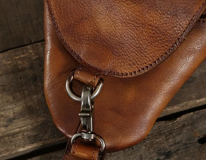 Leather Mens Cool Chest Bag Sling Bag Sling Shoulder Bag Hiking Sling Bag for men