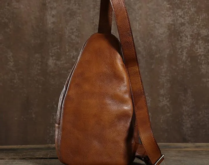 Leather Mens Cool Chest Bag Sling Bag Sling Shoulder Bag Hiking Sling Bag for men