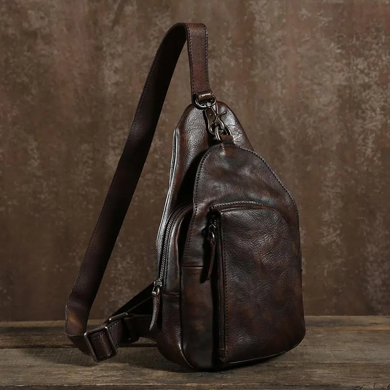 Leather Mens Cool Chest Bag Sling Bag Sling Shoulder Bag Hiking Sling Bag for men