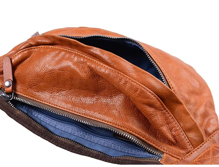 Leather Mens Cool Sling Bag Crossbody Bag Chest Bag Fanny Pack for men