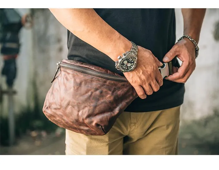 Leather Mens Cool Sling Bag Crossbody Bag Chest Bag Fanny Pack for men