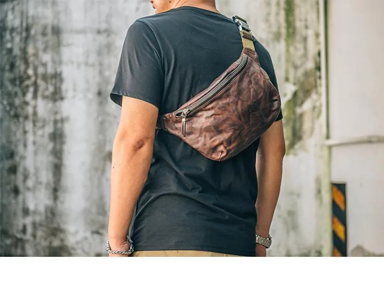 Leather Mens Cool Sling Bag Crossbody Bag Chest Bag Fanny Pack for men