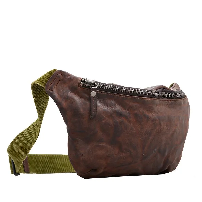 Leather Mens Cool Sling Bag Crossbody Bag Chest Bag Fanny Pack for men