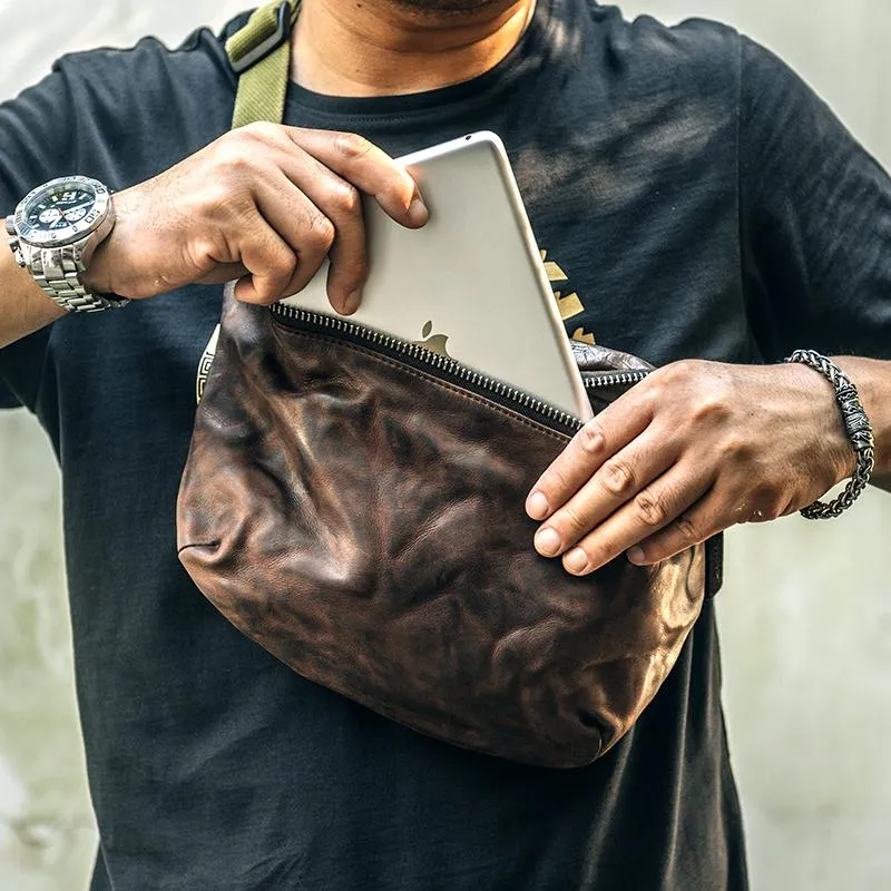 Leather Mens Cool Sling Bag Crossbody Bag Chest Bag Fanny Pack for men