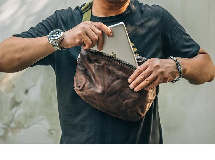 Leather Mens Cool Sling Bag Crossbody Bag Chest Bag Fanny Pack for men