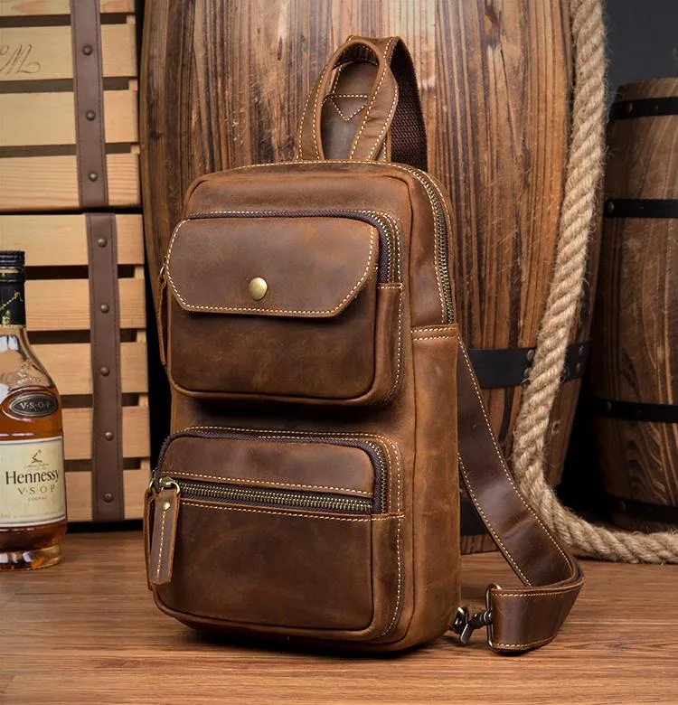 Leather Mens Cool Sling Bag Crossbody Bag Chest Bag for men