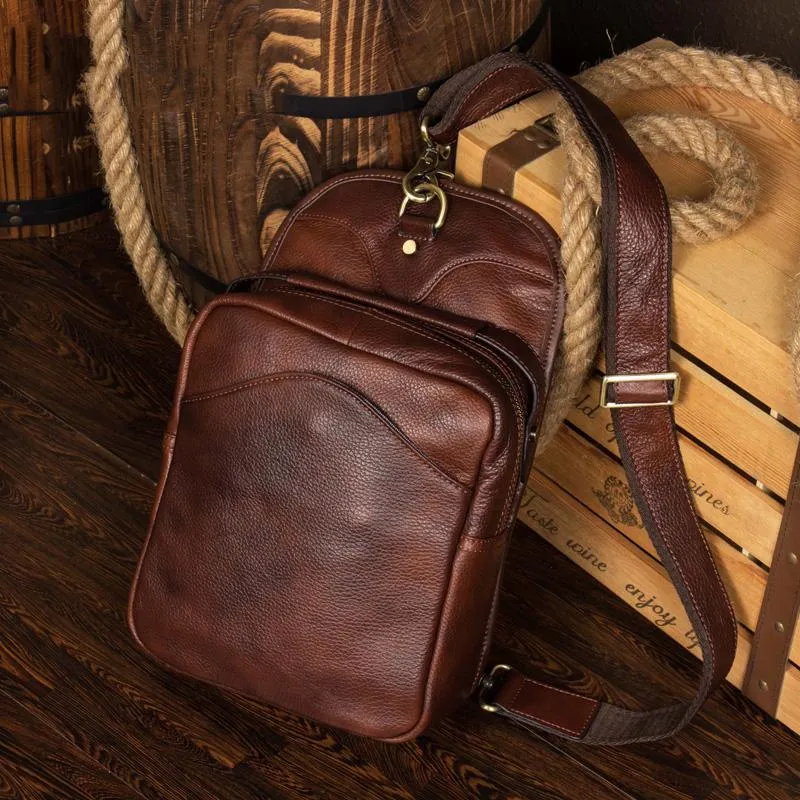Leather Mens Cool Sling Bag Crossbody Bag Chest Bag for men