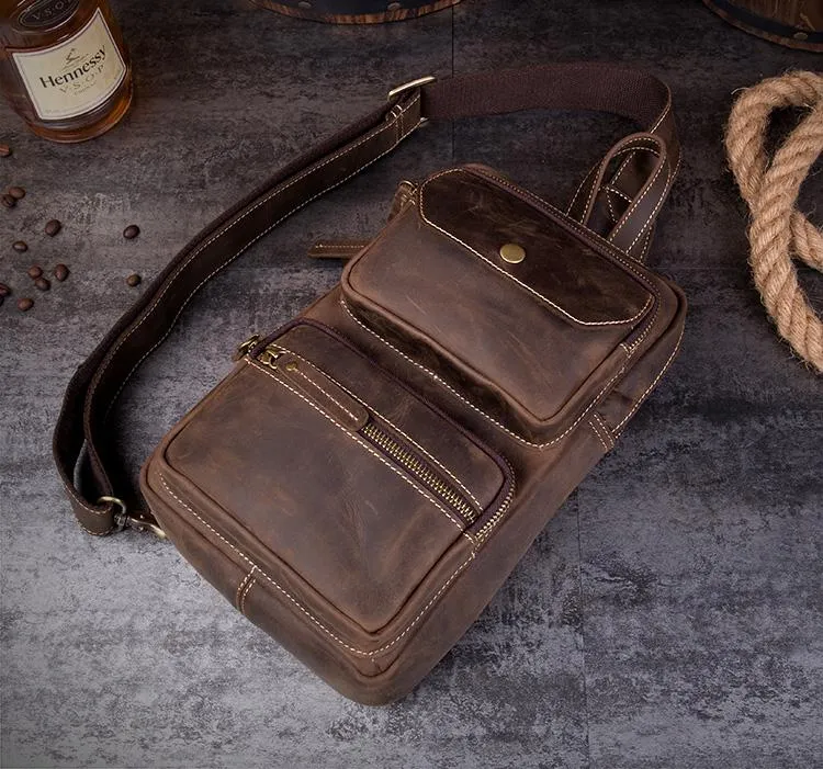 Leather Mens Cool Sling Bag Crossbody Bag Chest Bag for men