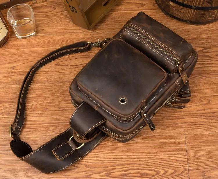 Leather Mens Cool Sling Bag Crossbody Bag Chest Bag for men