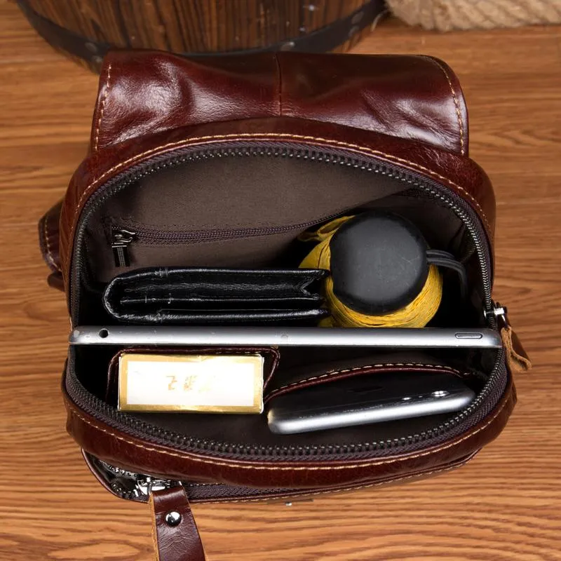 Leather Mens Cool Sling Bag Crossbody Bag Chest Bag for men