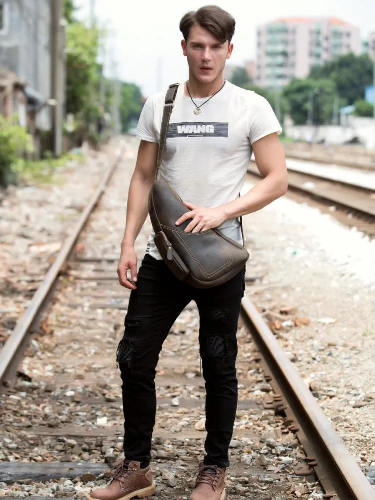 Leather Mens Cool Sling Bag Crossbody Bag Chest Bag for men