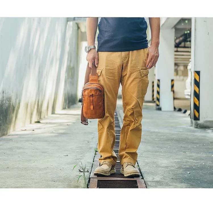 Leather Mens Cool Sling Bag Crossbody Bag Chest Bag for men