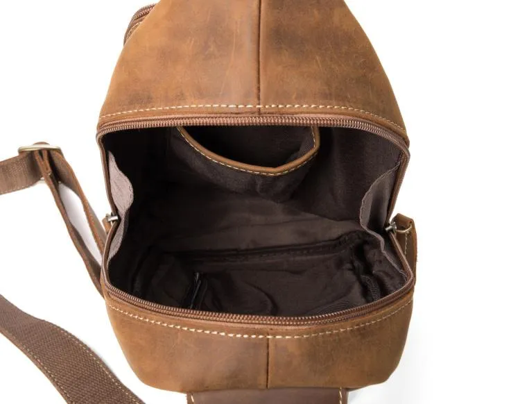 Leather Mens Cool Sling Bag Crossbody Bag Chest Bag for men