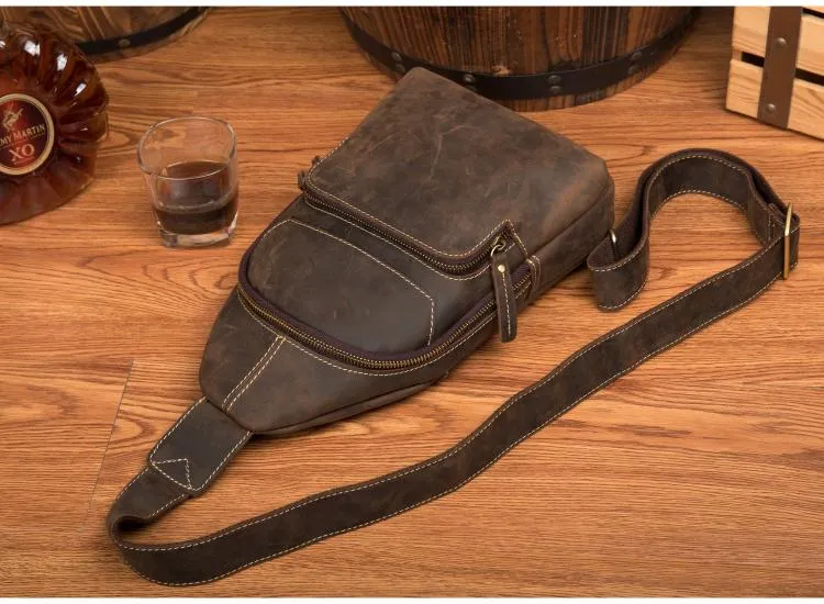 Leather Mens Cool Sling Bag Crossbody Bag Chest Bag for men