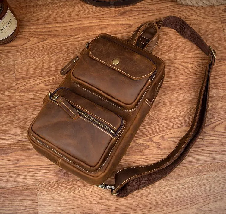 Leather Mens Cool Sling Bag Crossbody Bag Chest Bag for men