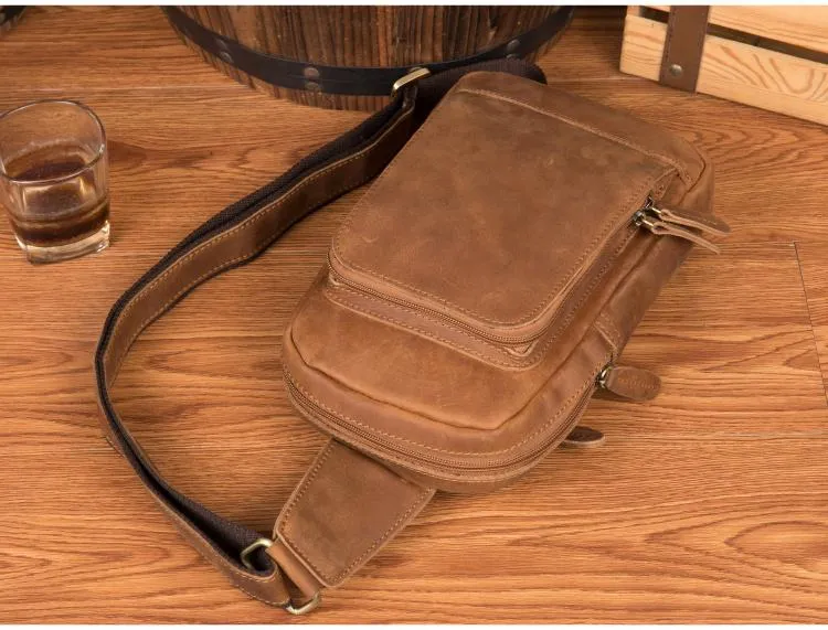 Leather Mens Cool Sling Bag Crossbody Bag Chest Bag for men