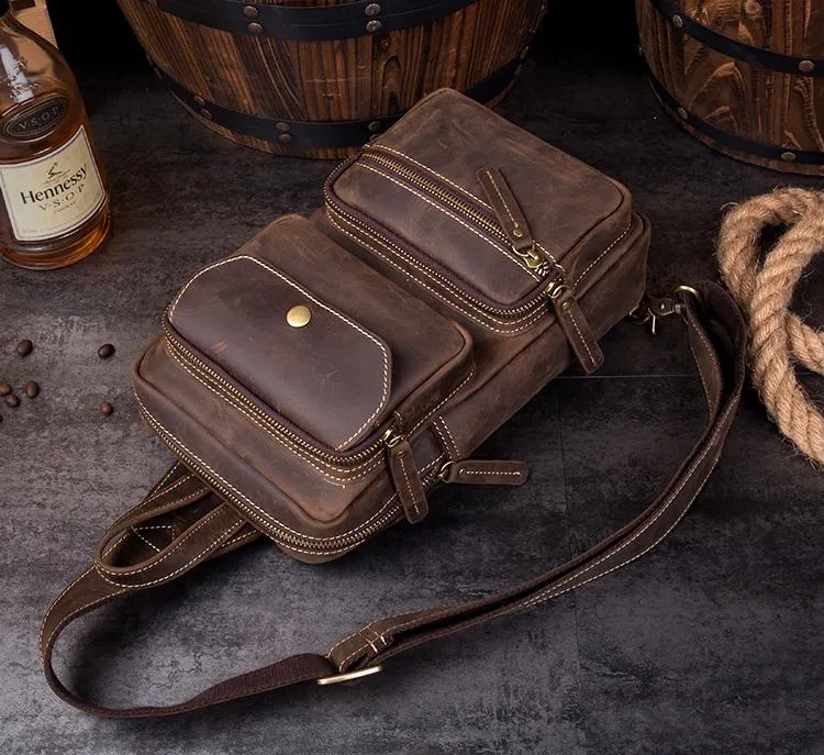 Leather Mens Cool Sling Bag Crossbody Bag Chest Bag for men