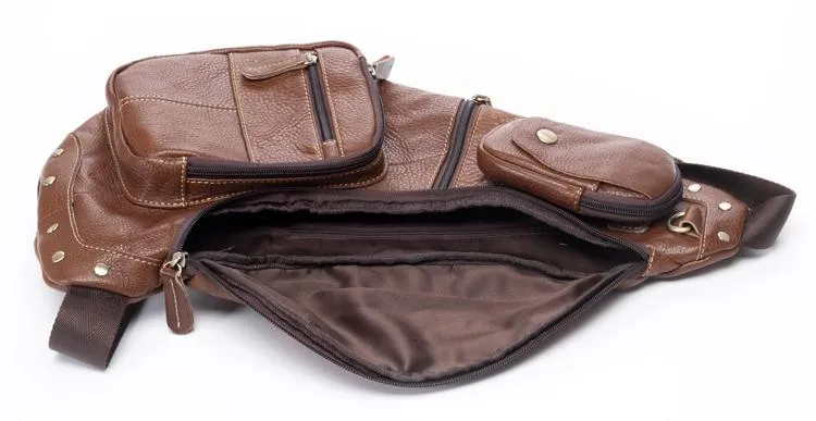 Leather Mens Cool Sling Bag Crossbody Bag Chest Bag for men