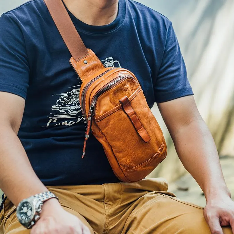 Leather Mens Cool Sling Bag Crossbody Bag Chest Bag for men