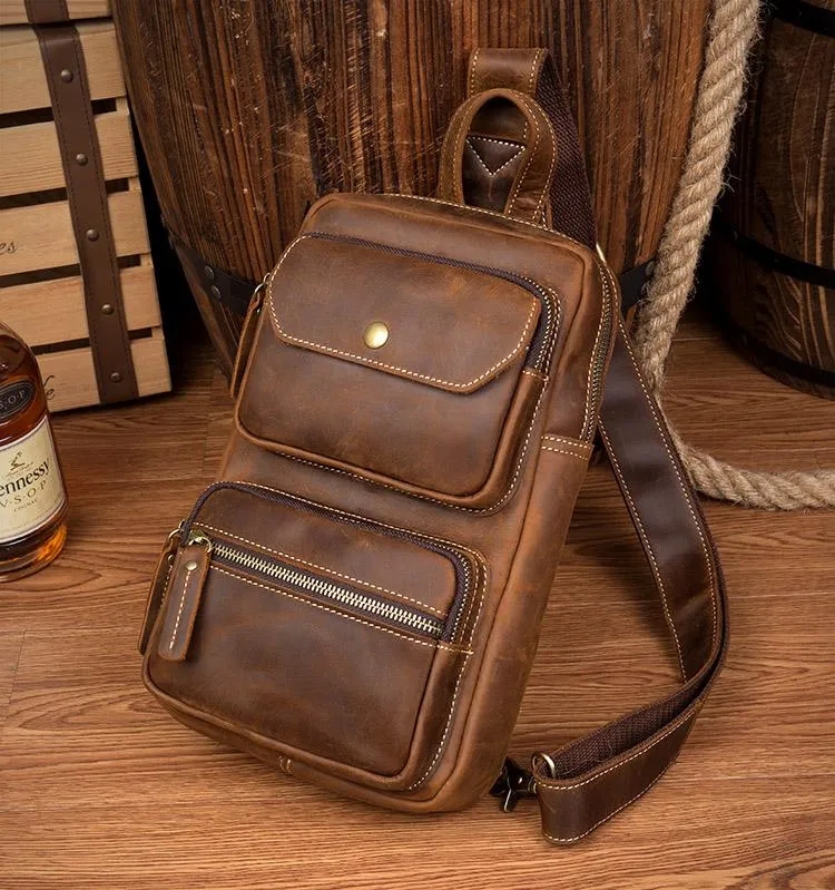 Leather Mens Cool Sling Bag Crossbody Bag Chest Bag for men