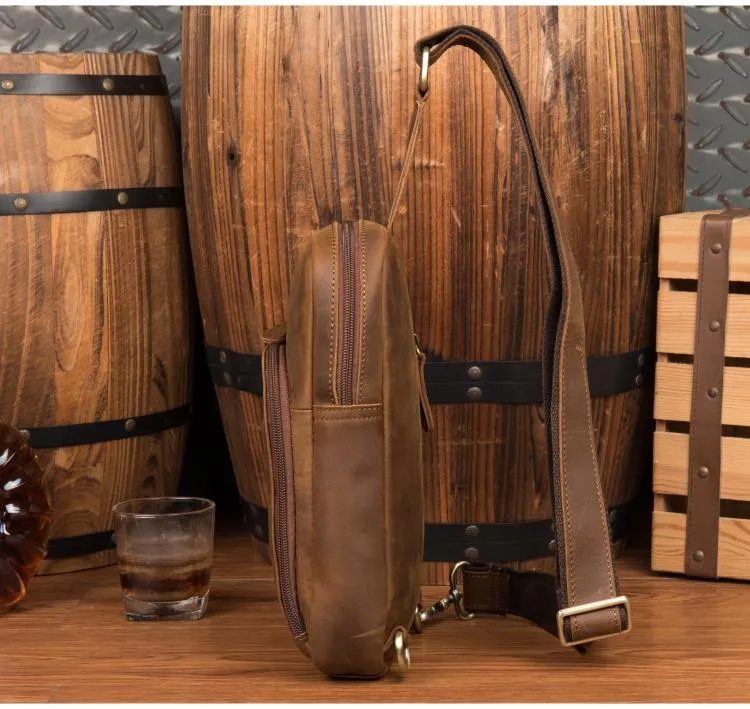 Leather Mens Cool Sling Bag Crossbody Bag Chest Bag for men