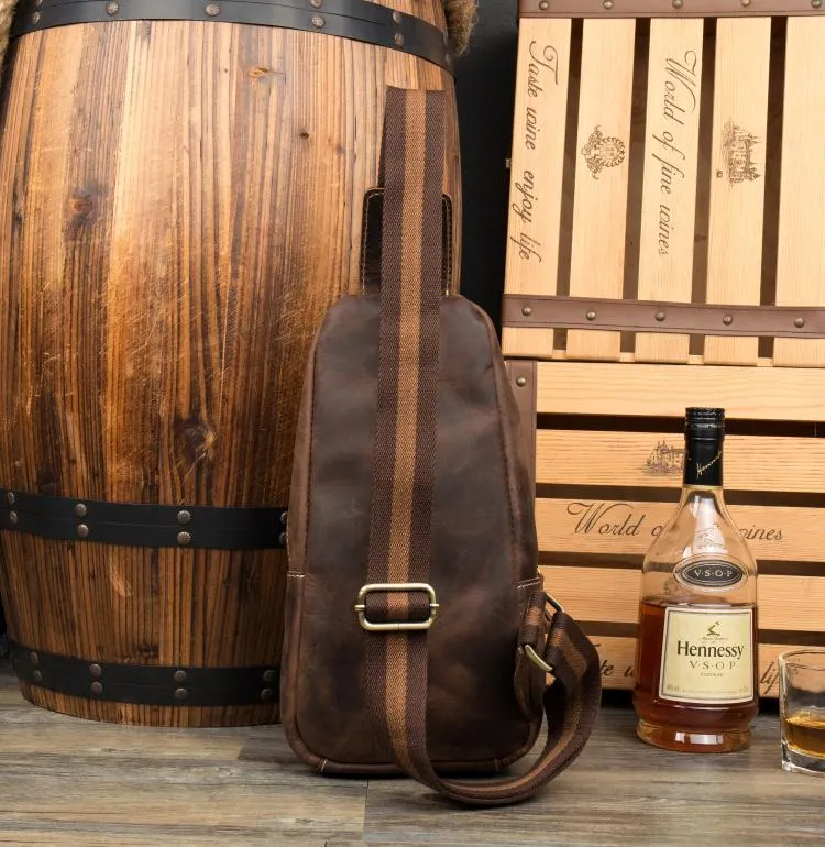 Leather Mens Cool Sling Bag Crossbody Bag Chest Bag for men