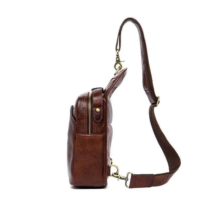Leather Mens Cool Sling Bag Crossbody Bag Chest Bag for men
