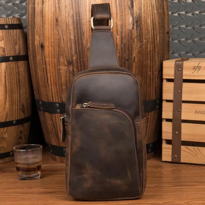 Leather Mens Cool Sling Bag Crossbody Bag Chest Bag for men