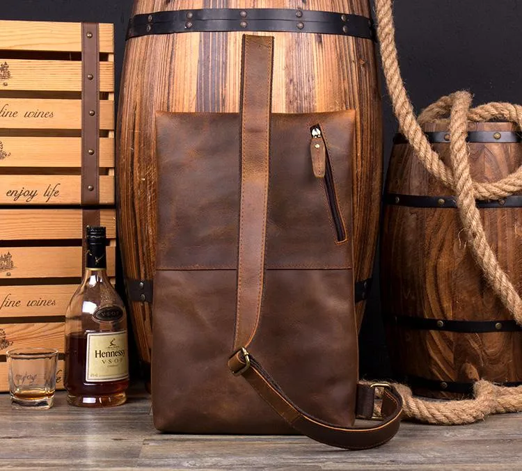 Leather Mens Cool Sling Bag Crossbody Bag Chest Bag for men