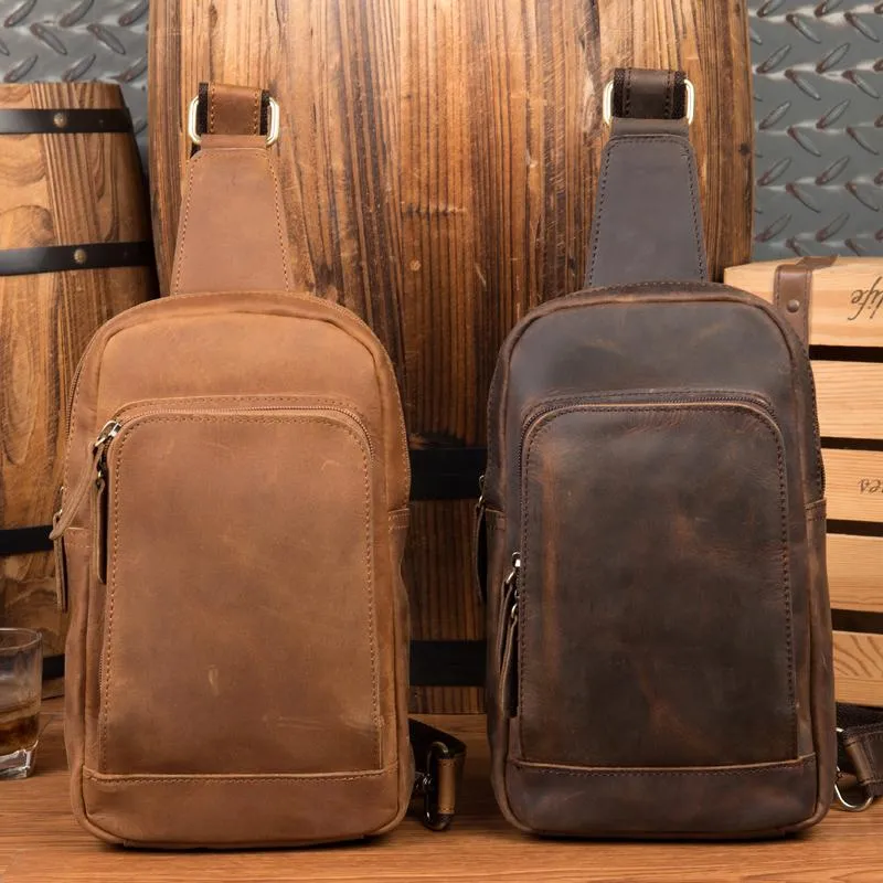 Leather Mens Cool Sling Bag Crossbody Bag Chest Bag for men