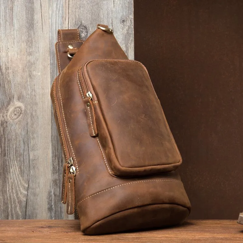 Leather Mens Cool Sling Bag Crossbody Bag Chest Bag for men