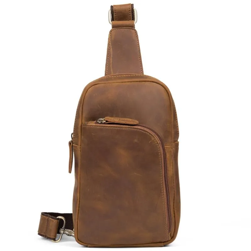 Leather Mens Cool Sling Bag Crossbody Bag Chest Bag for men