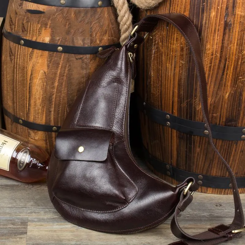 Leather Mens Cool Sling Bag Crossbody Bag Chest Bag for men